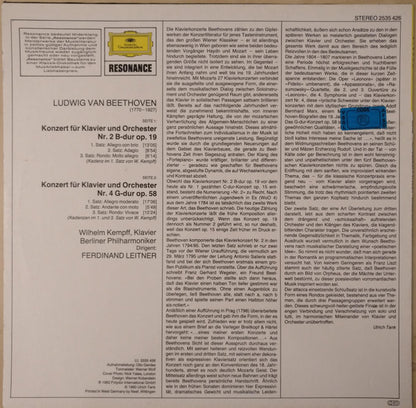 Ludwig Van Beethoven - Wilhelm Kempff, Berliner Philharmoniker, Ferdinand Leitner : Klavierkonzerte Nr.2&4 (LP, RE)