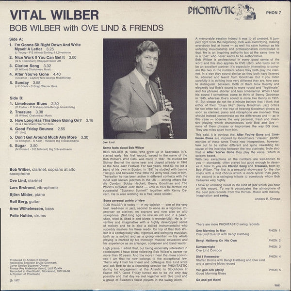 Bob Wilber : Vital Wilber (Bob Wilber And Ove Lind & Friends Play Melodies In Swing) (LP)