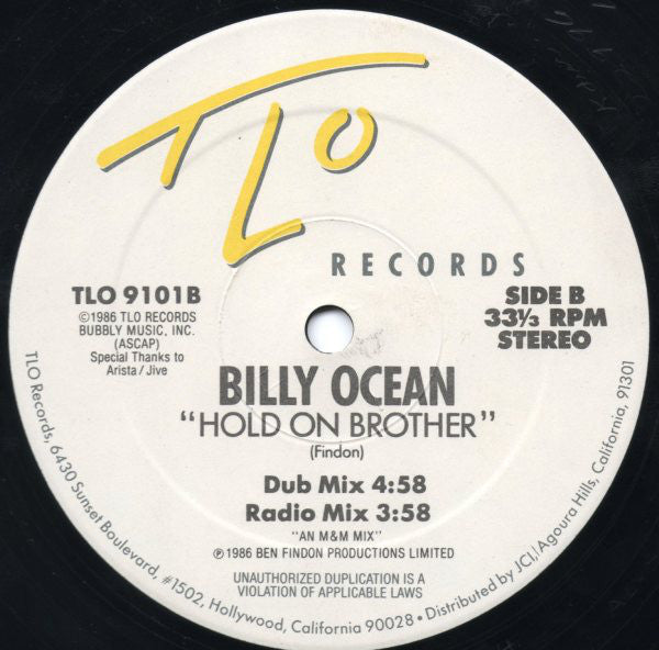 Billy Ocean : Hold On Brother (12")