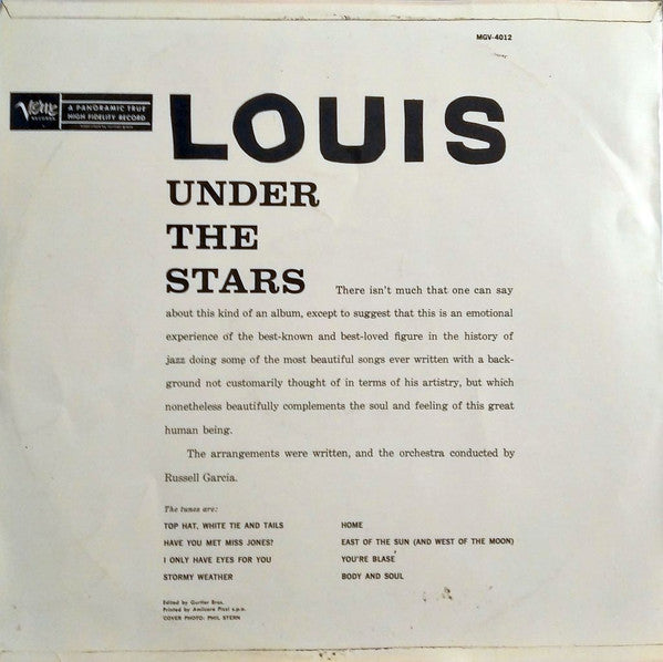 Louis Armstrong : Under The Stars (LP, Album, Mono)