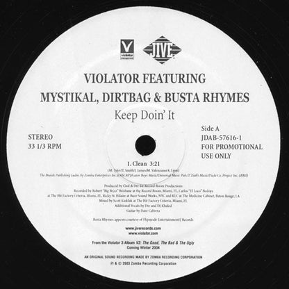 Violator (3) Featuring Mystikal, Dirtbag & Busta Rhymes : Keep Doin' It (12", Promo)