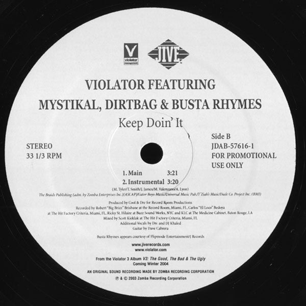 Violator (3) Featuring Mystikal, Dirtbag & Busta Rhymes : Keep Doin' It (12", Promo)