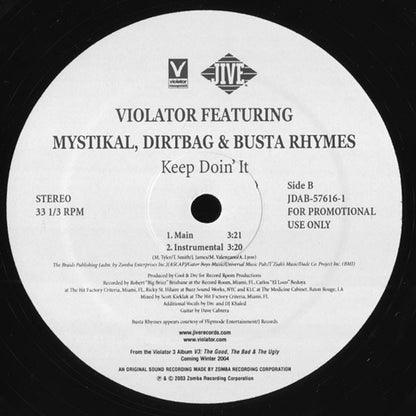 Violator (3) Featuring Mystikal, Dirtbag & Busta Rhymes : Keep Doin' It (12", Promo)