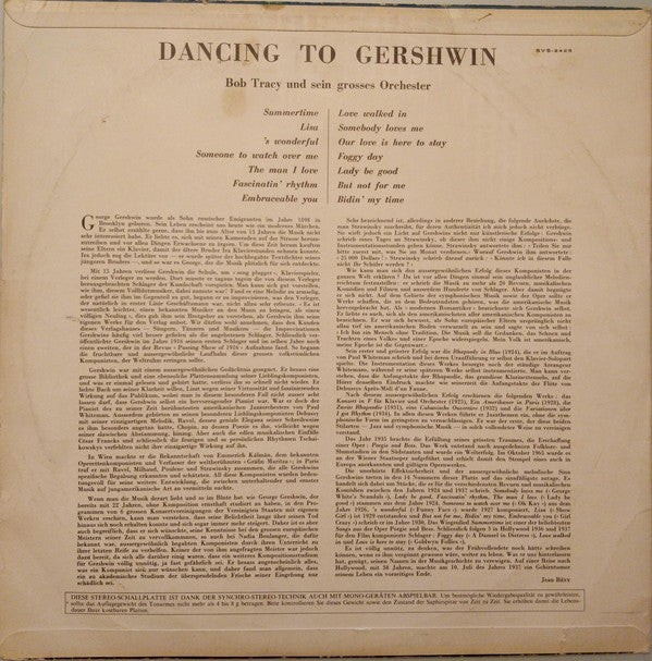 Bob Tracy And His Orchestra : Dancing To Gershwin (LP)