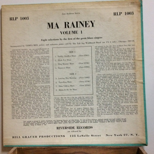 Ma Rainey : First Of The Great Blues Singers Volume 1 (10", Comp)