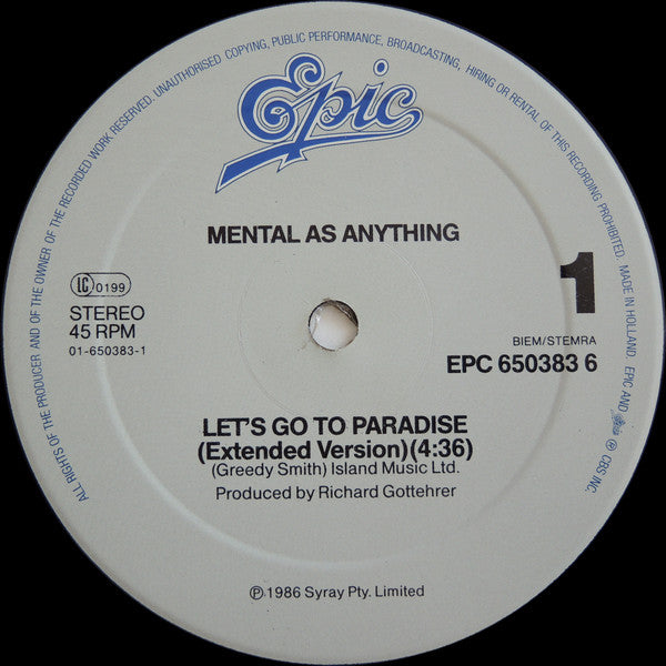 Mental As Anything : Let's Go To Paradise (12", Maxi)