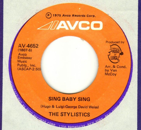 The Stylistics : Sing Baby Sing / Thank You Baby (7", Single)