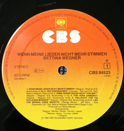 Bettina Wegner : Wenn Meine Lieder Nicht Mehr Stimmen (LP, Album)