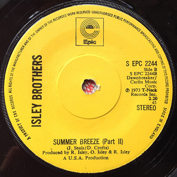 The Isley Brothers : Summer Breeze (Part I) (7", Single, Sol)