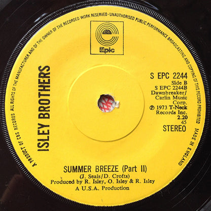 The Isley Brothers : Summer Breeze (Part I) (7", Single, Sol)