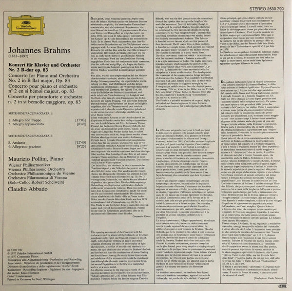 Johannes Brahms – Maurizio Pollini · Claudio Abbado - Wiener Philharmoniker · Wiener Philharmoniker : Klavierkonzert = Piano Concerto No.2 (LP)