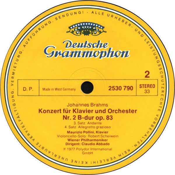 Johannes Brahms – Maurizio Pollini · Claudio Abbado - Wiener Philharmoniker · Wiener Philharmoniker : Klavierkonzert = Piano Concerto No.2 (LP)