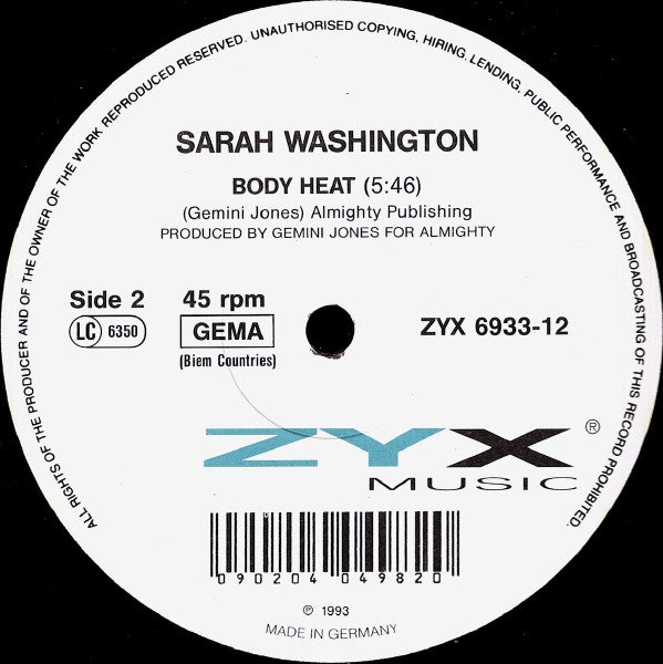 Sarah Washington : I Will Always Love You (12", Single)