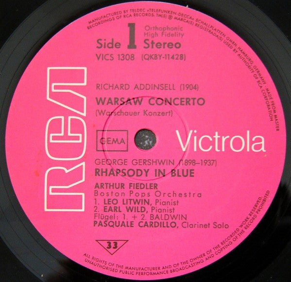 George Gershwin / Richard Addinsell / Hubert Bath, The Boston Pops Orchestra, Arthur Fiedler : Rhapsody In Blue / Warschauer Konzert / Cornish Rhapsody (LP, Comp)