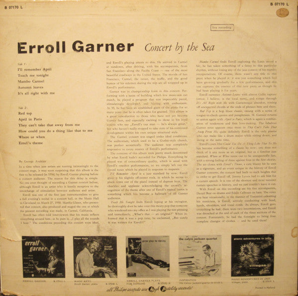 Erroll Garner : Concert By The Sea (LP, Album)