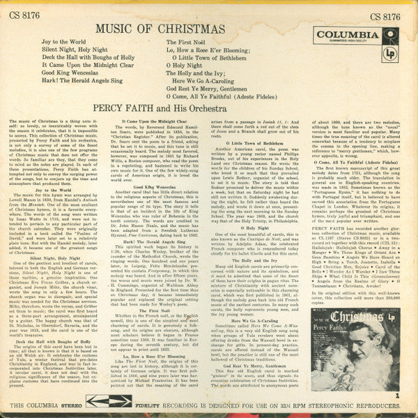 Percy Faith & His Orchestra : Music Of Christmas (LP, Album)