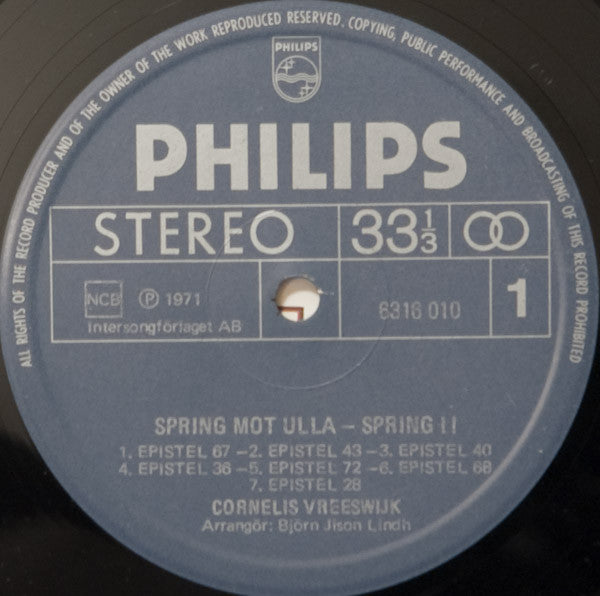 Cornelis Vreeswijk : Spring Mot Ulla - Spring! Cornelis Sjunger Bellman (LP, Album, Gat)