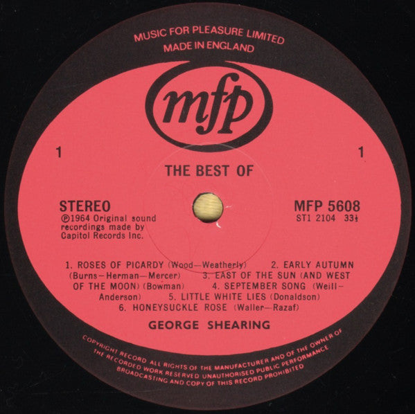 George Shearing : The Best Of George Shearing (LP, Comp, RE)