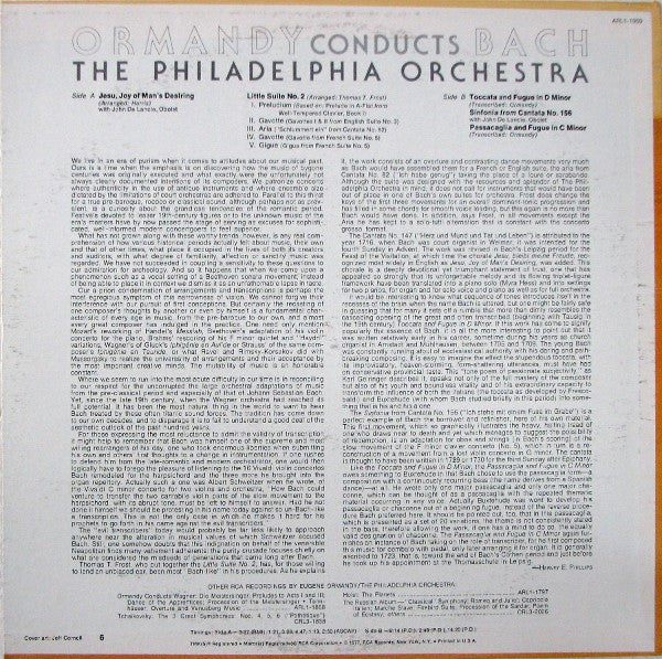 Eugene Ormandy Conducts Johann Sebastian Bach, The Philadelphia Orchestra : Ormandy Conducts Bach (LP, Album, Ind)