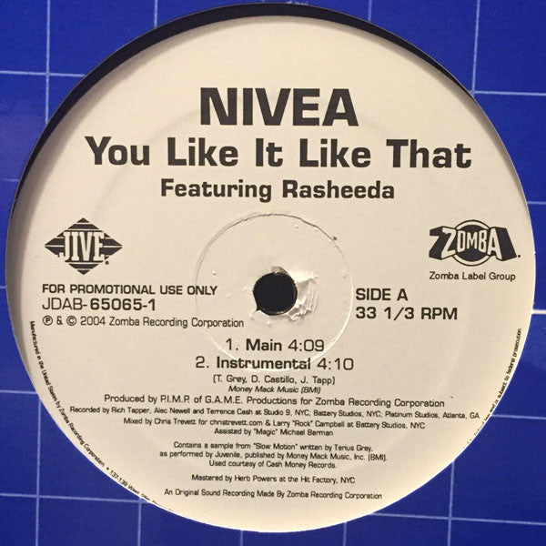 Nivea Featuring Rasheeda (2) : You Like It Like That (12", Promo)