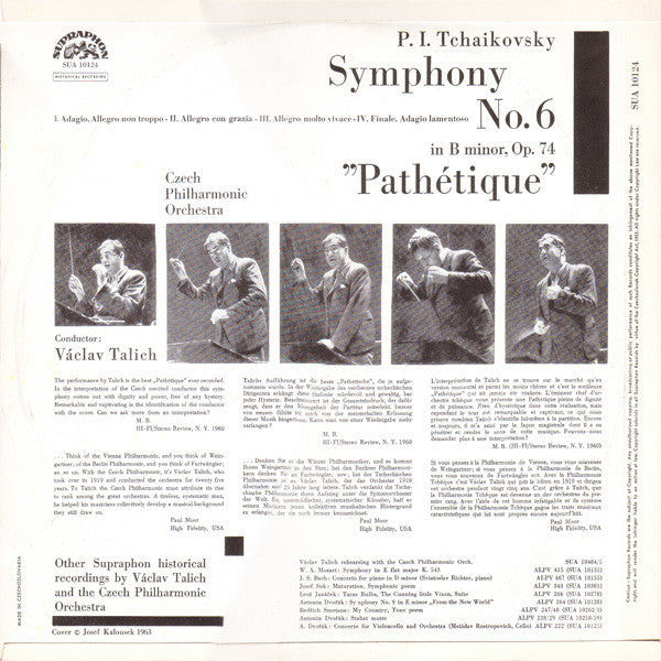 Pyotr Ilyich Tchaikovsky, Václav Talich Conducting The Czech Philharmonic Orchestra : Symphony No. 6 Pathetique (LP, Mono)