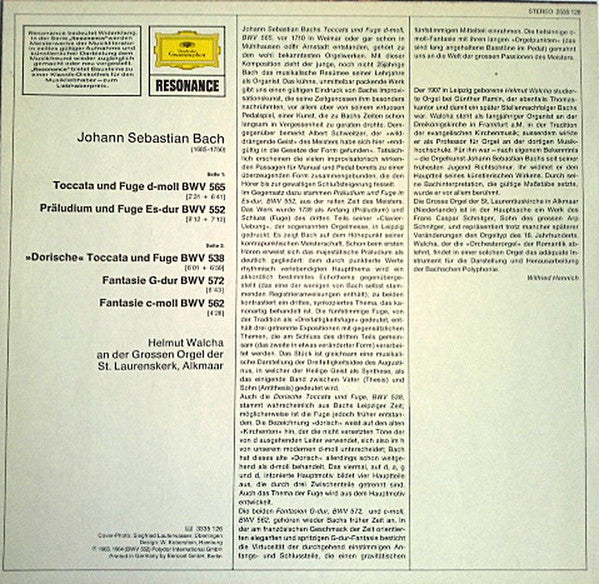 Helmut Walcha Spielt Johann Sebastian Bach : Helmut Walcha Spielt Bach (LP, RE)