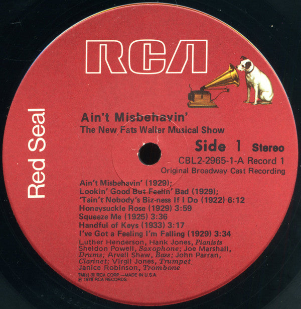 "Ain't Misbehavin'" Original Broadway Cast : Ain't Misbehavin': The New Fats Waller Musical Show (2xLP, Album, Ind)