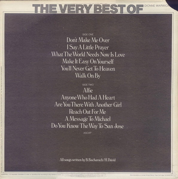 Dionne Warwick : The Very Best Of Dionne Warwicke (LP, Comp)