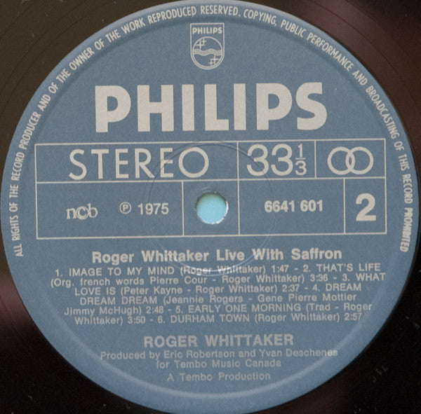 Roger Whittaker With Saffron (4) : Live In Canada (2xLP, Album)