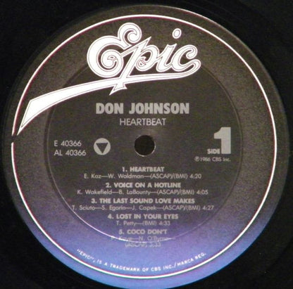 Don Johnson : Heartbeat (LP, Album, Pit)