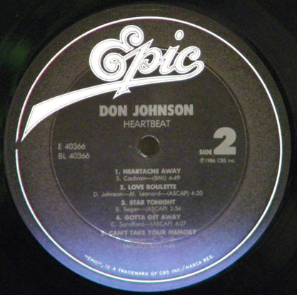 Don Johnson : Heartbeat (LP, Album, Pit)