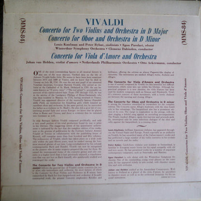 Antonio Vivaldi - Louis Kaufman And Peter Rybar, Egon Parolari, Winterthur Symphony Orchestra, Clemens Dahinden / Johan van Helden, Nederlands Philharmonisch Orkest, Otto Ackermann : Concerto For Two Violins In D / Oboe Concerto In D Minor / Concerto For Viola D'Amore (10", Mono)