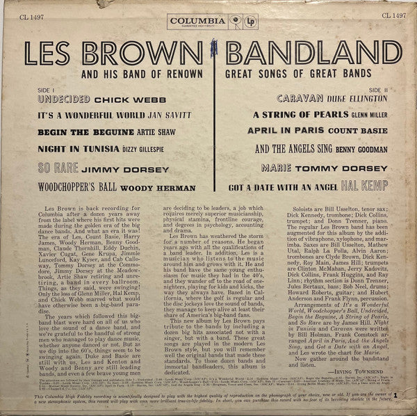 Les Brown And His Band Of Renown : Bandland (Great Songs Of Great Bands) (LP, Album, Mono)