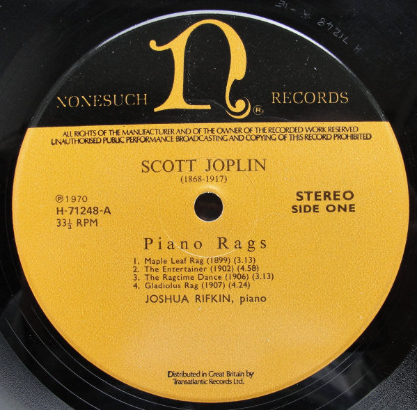 Scott Joplin, Joshua Rifkin : Piano Rags (LP, Album)