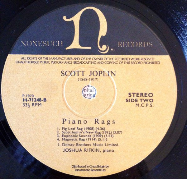 Scott Joplin, Joshua Rifkin : Piano Rags (LP, Album)