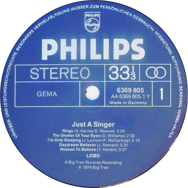 Lobo (3) : Just A Singer (LP, Album)