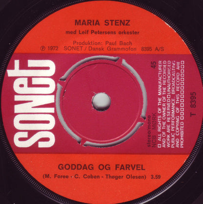 Maria Stenz : Goddag Og Farvel / Livets Cirkel (7", Single)