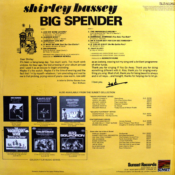 Shirley Bassey : Big Spender (LP, Album, RE)