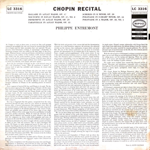 Frédéric Chopin, Philippe Entremont : Chopin Recital (LP)