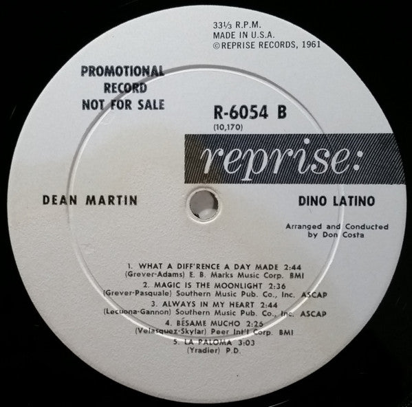 Dean Martin : Dino Latino (LP, Album, Mono, Promo)