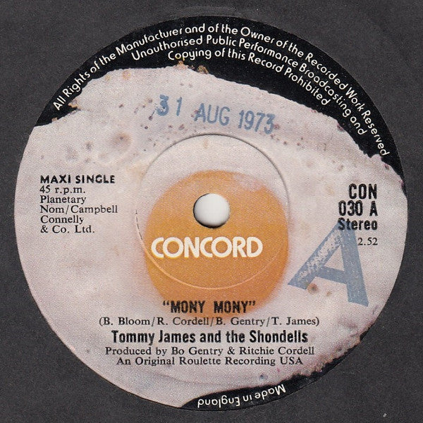 Tommy James & The Shondells : Mony Mony (7", Maxi, Egg)