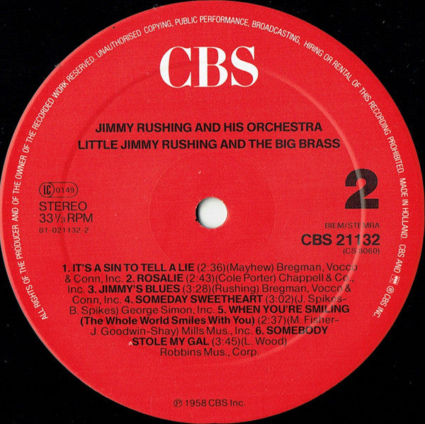 Jimmy Rushing : Little Jimmy Rushing And The Big Brass (LP, Album, RE)