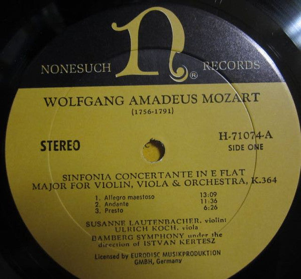 Wolfgang Amadeus Mozart, Bamberger Symphoniker : Concerto For Clarinet And Orchestra In A, K.622; Sinfonia Concertante In E Flat For Violin, Viola And Orchestra, K.364 (LP)