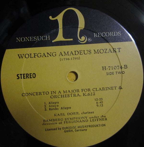 Wolfgang Amadeus Mozart, Bamberger Symphoniker : Concerto For Clarinet And Orchestra In A, K.622; Sinfonia Concertante In E Flat For Violin, Viola And Orchestra, K.364 (LP)