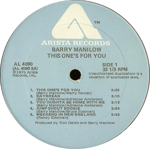 Barry Manilow : This One's For You (LP, Album)