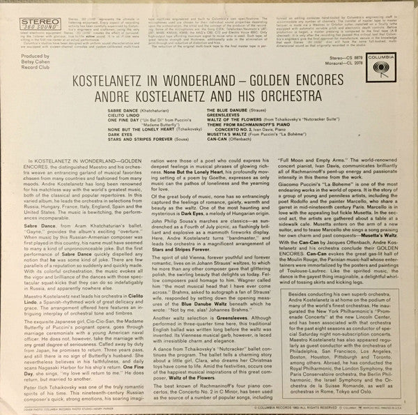 André Kostelanetz And His Orchestra : Kostelanetz In Wonderland - Golden Encores (LP, Album)