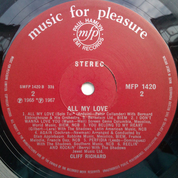 Cliff Richard : All My Love (LP, Album, RE)