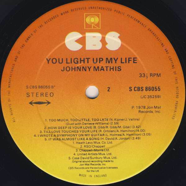 Johnny Mathis : You Light Up My Life (LP, Album)