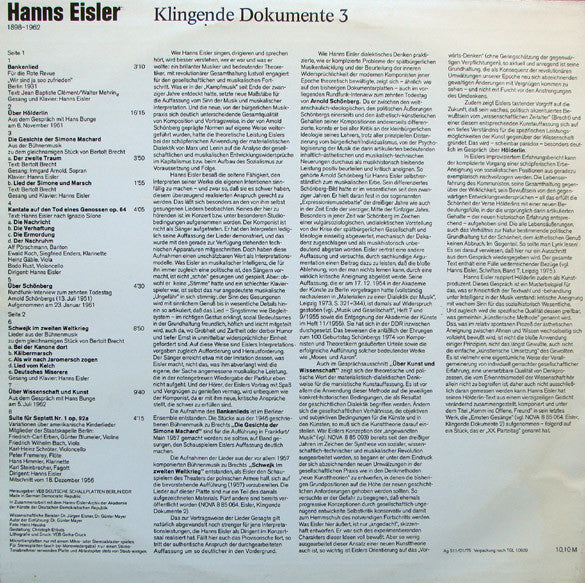 Hanns Eisler : Klingende Dokumente III (LP, Mono)