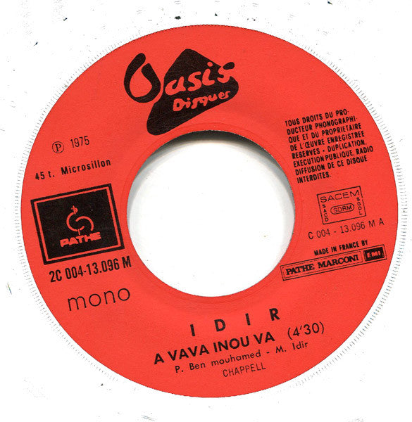 Idir = Idir : A Vava Inou Va (7", Single, Mono)